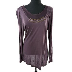 Simply Vera Vera Wang Mesh Yolk Embellished Sequin Gray Long Sleeve Tee Size XL